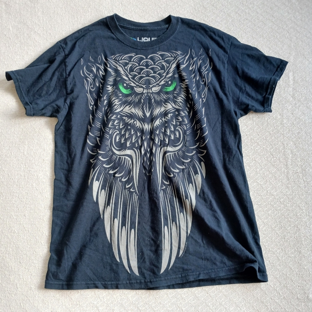 liquid blue ♡ owl green eyes tee black shirt 2014